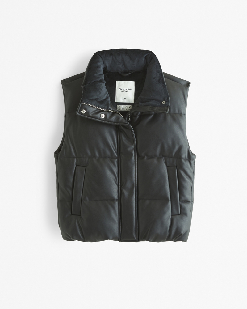 Women s Vegan Leather Puffer Vest Women s Coats Jackets Abercrombie