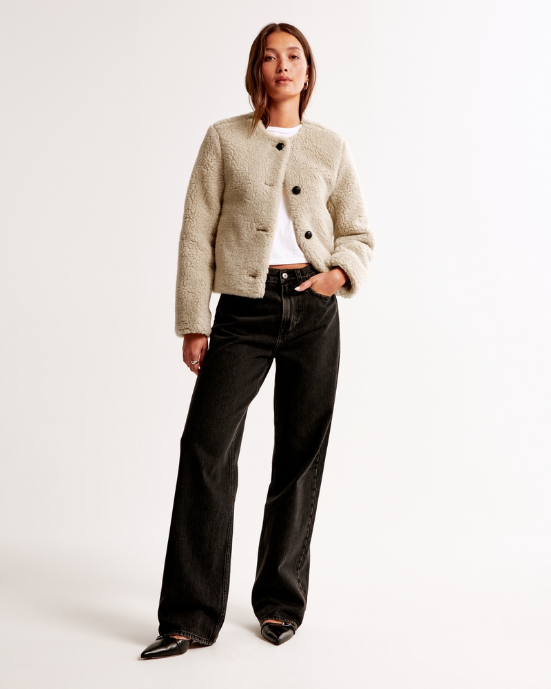 Abercrombie And Fitch White Sherpa Sweater Women's Collarless