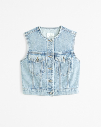 Women s Collarless Denim Vest Women s Clearance Abercrombie