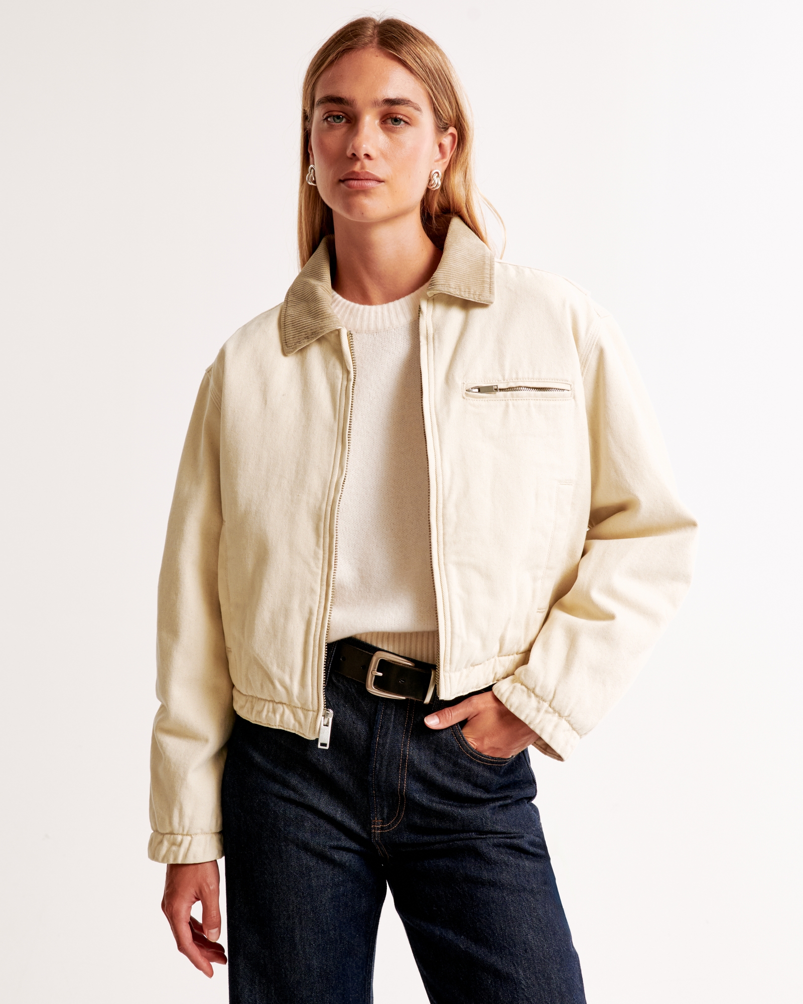 Cropped Twill Workwear Jacket
