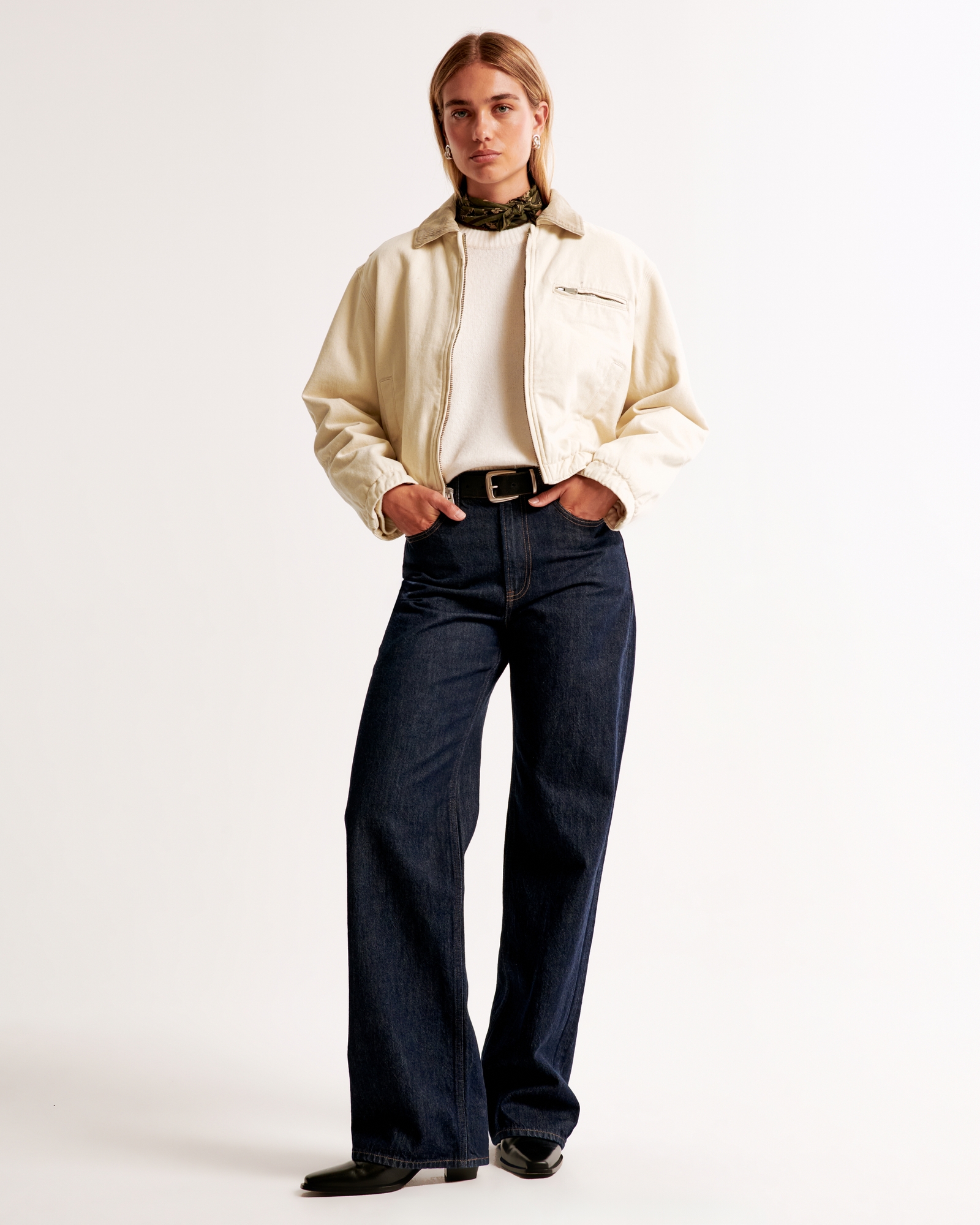 Cropped Twill Workwear Jacket