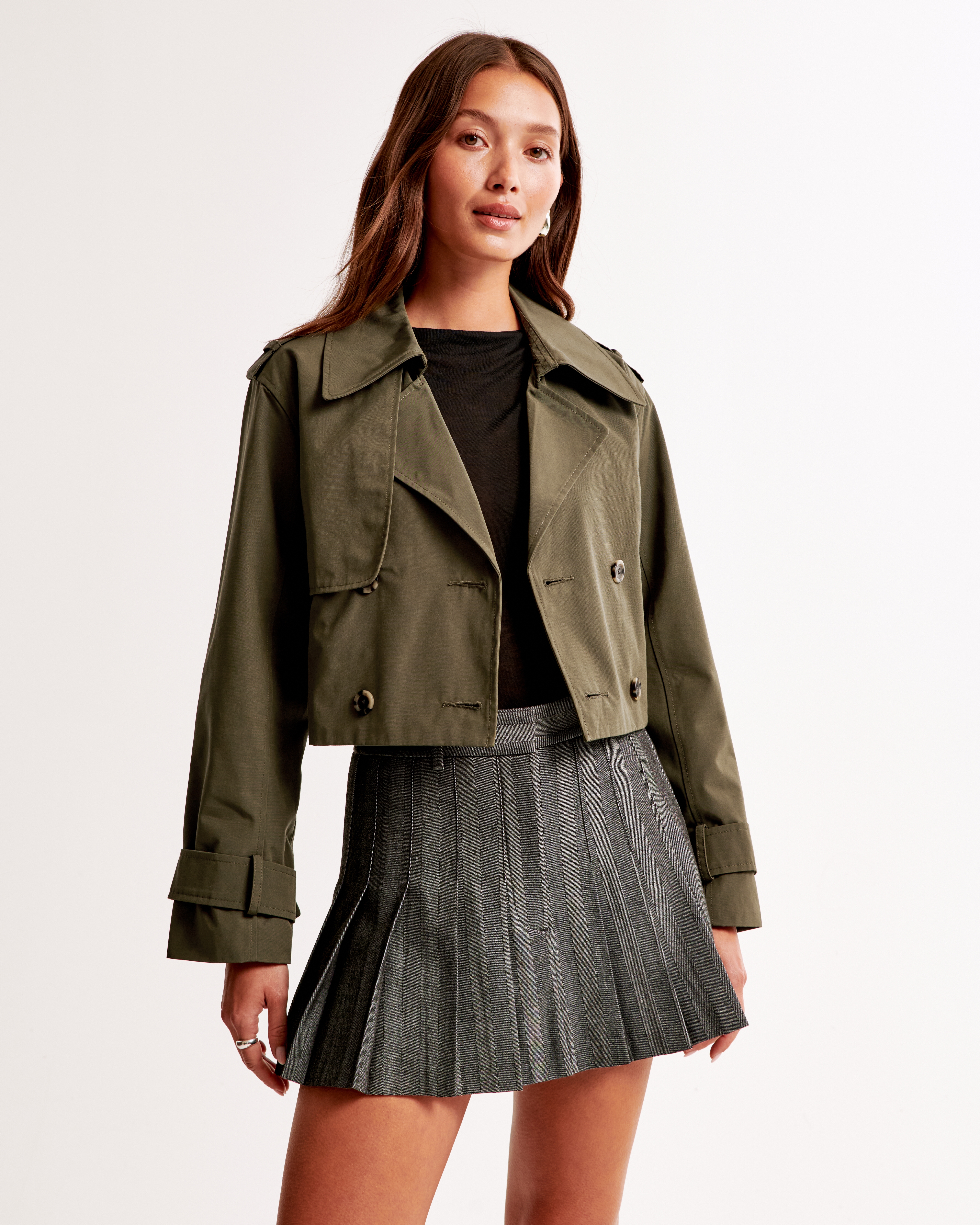 Abercrombie & Fitch Cropped Trench Coat In Green