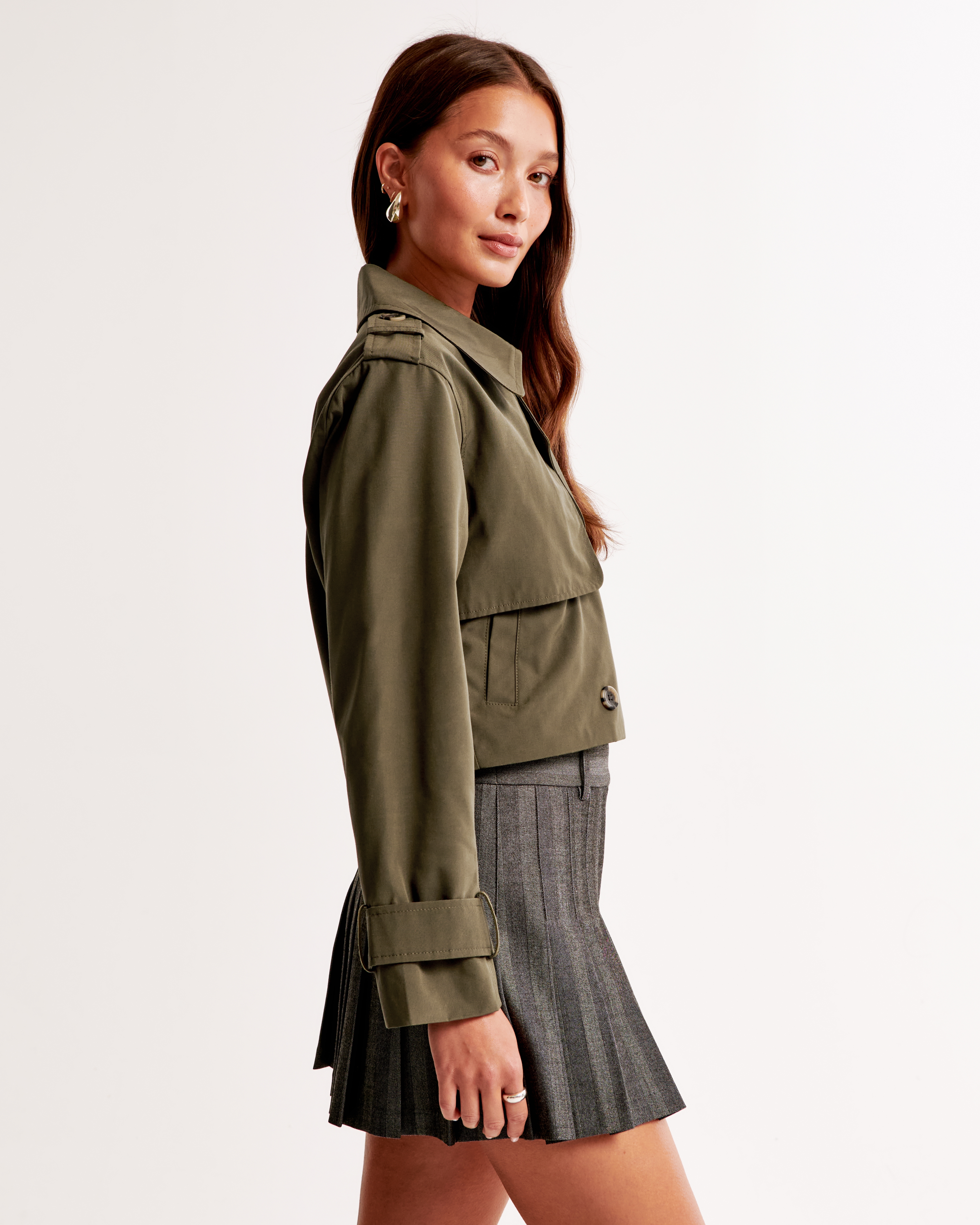 Abercrombie & Fitch Cropped Trench Coat In Green