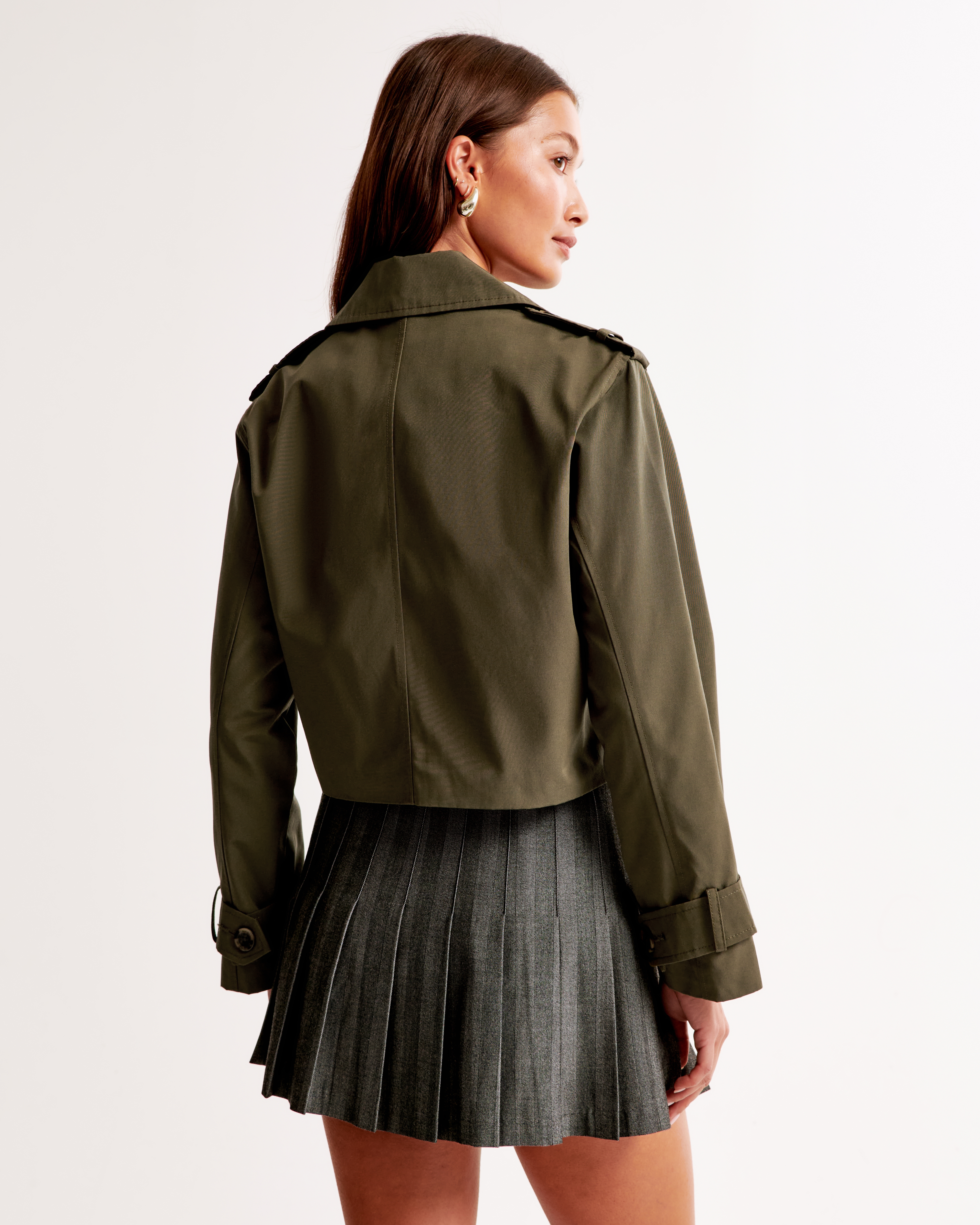 Abercrombie & Fitch Cropped Trench Coat In Green