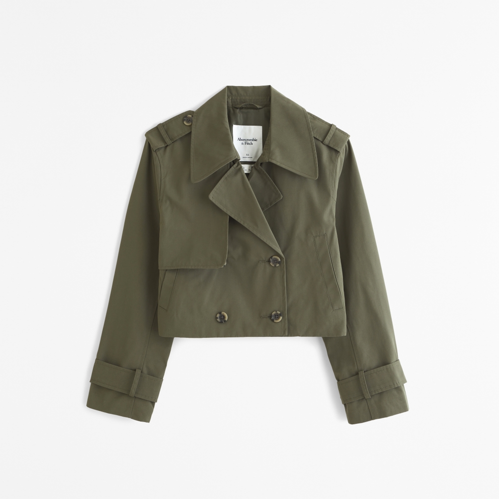 Abercrombie cropped forest green trench coat