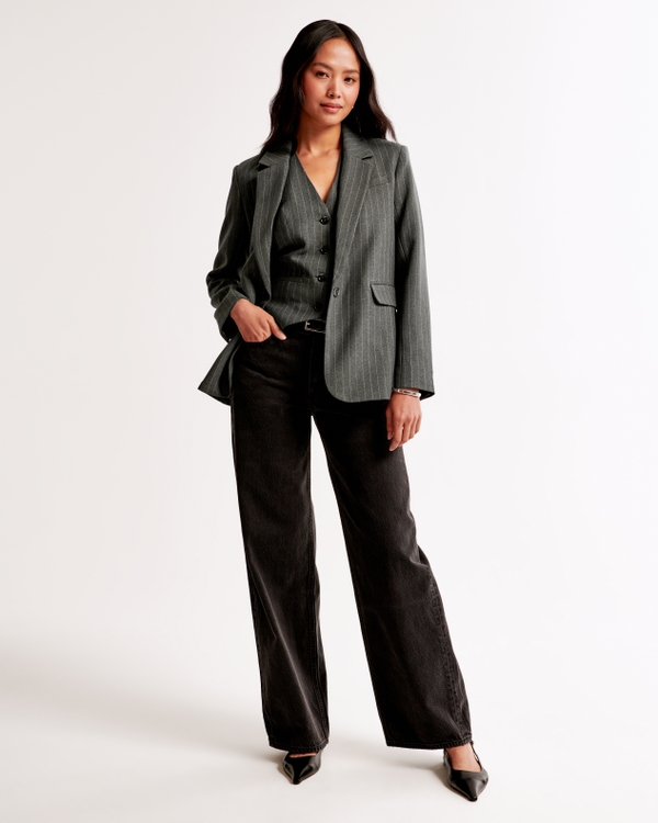 Classic Suiting Blazer, Grey Pinstripe view 1