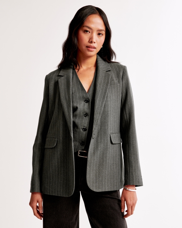 Classic Suiting Blazer, Grey Pinstripe view 2