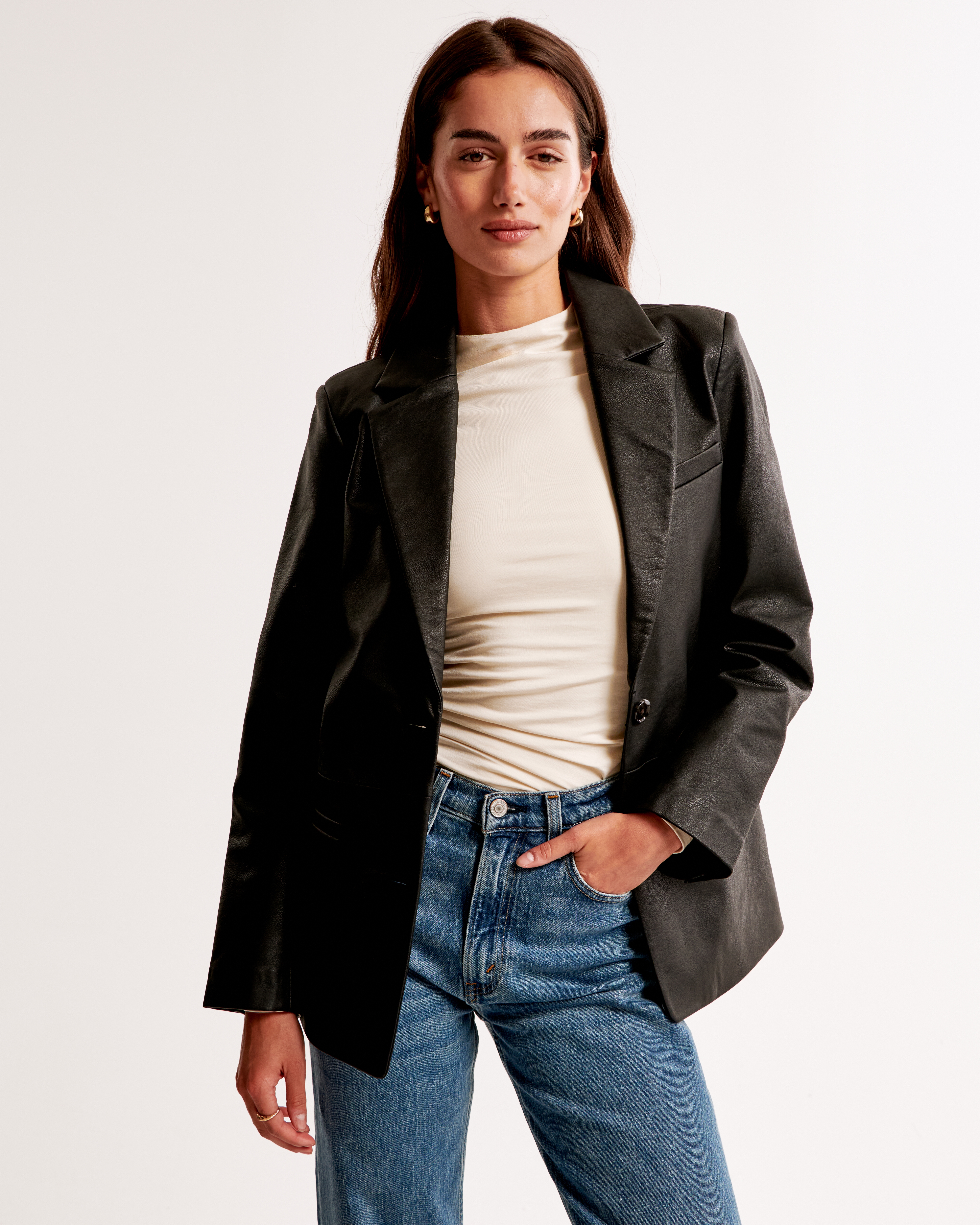Женские пиджаки Abercrombie & Fitch Vegan Leather Blazer — фото 3