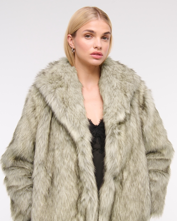 Shawl Collar Faux Fur Coat, Gray view 2