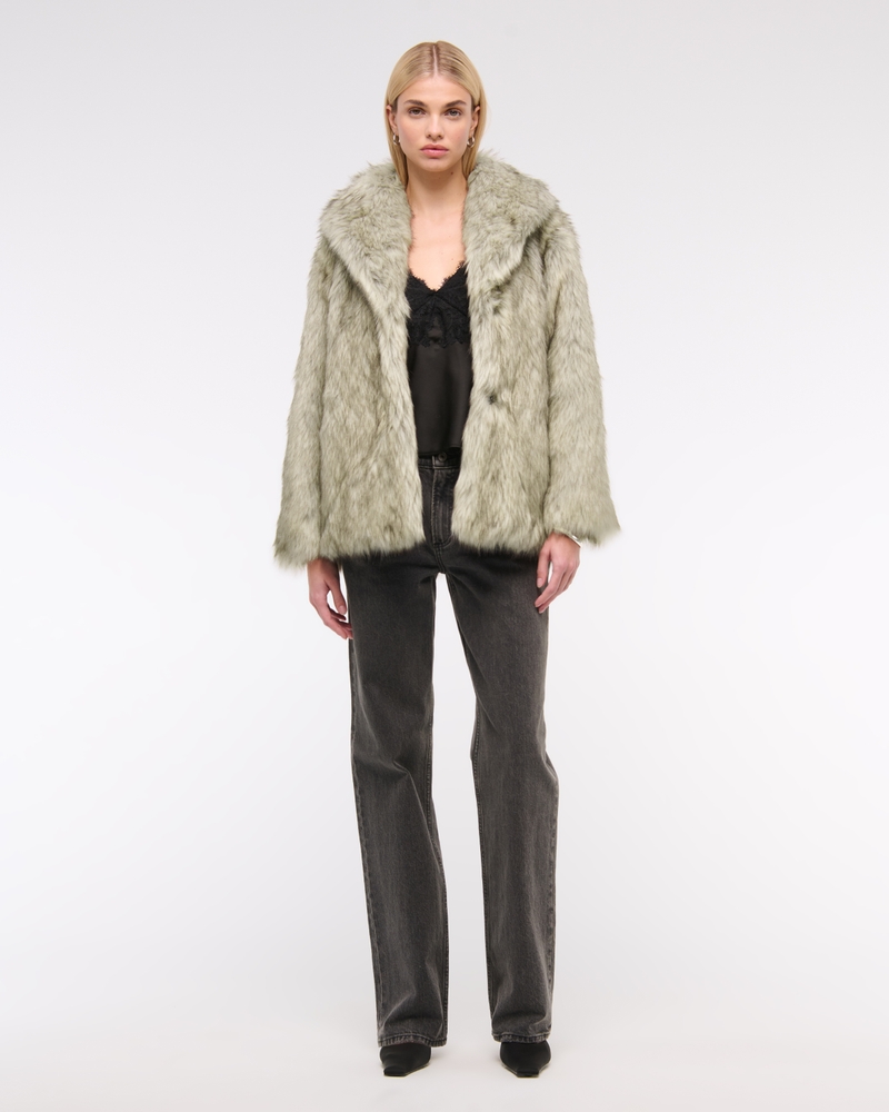 Shawl Collar Faux Fur Coat
