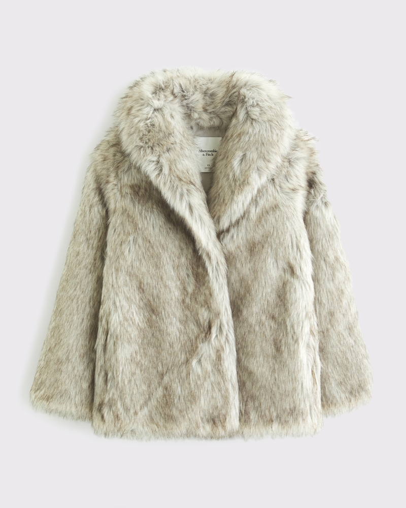 Shawl collar faux fur coat store