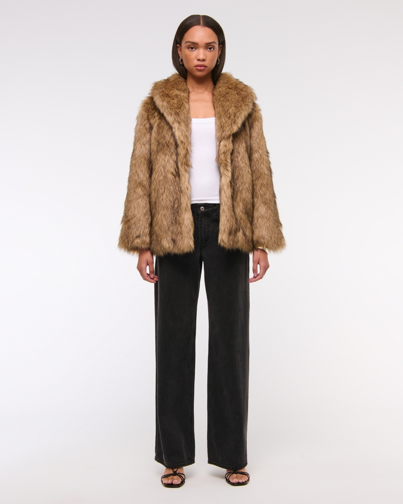 Shawl Collar Faux Fur Coat