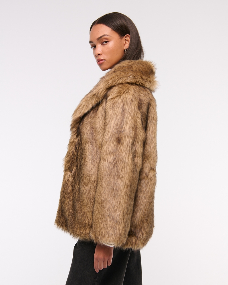 Shawl Collar Faux Fur Coat