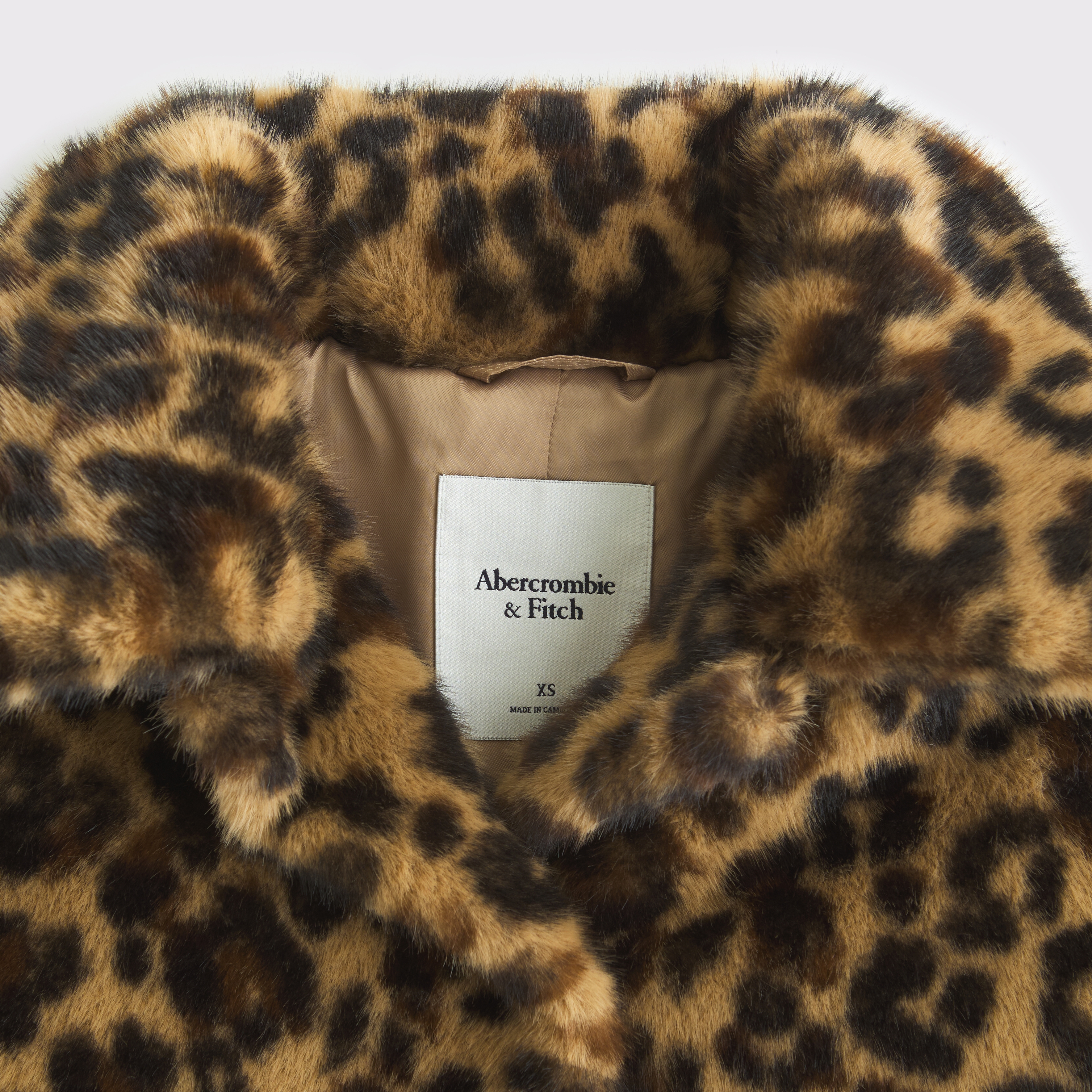 Abercrombie sold & Fitch Leopard Faux Fur Mini Puffer Jacket