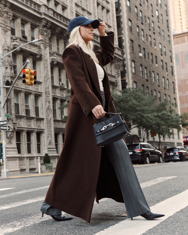 Wool-Blend Double-Breasted Coat, Mahogany