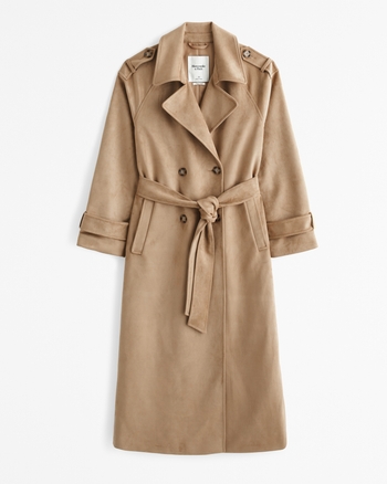 Blue suede trench coat shop