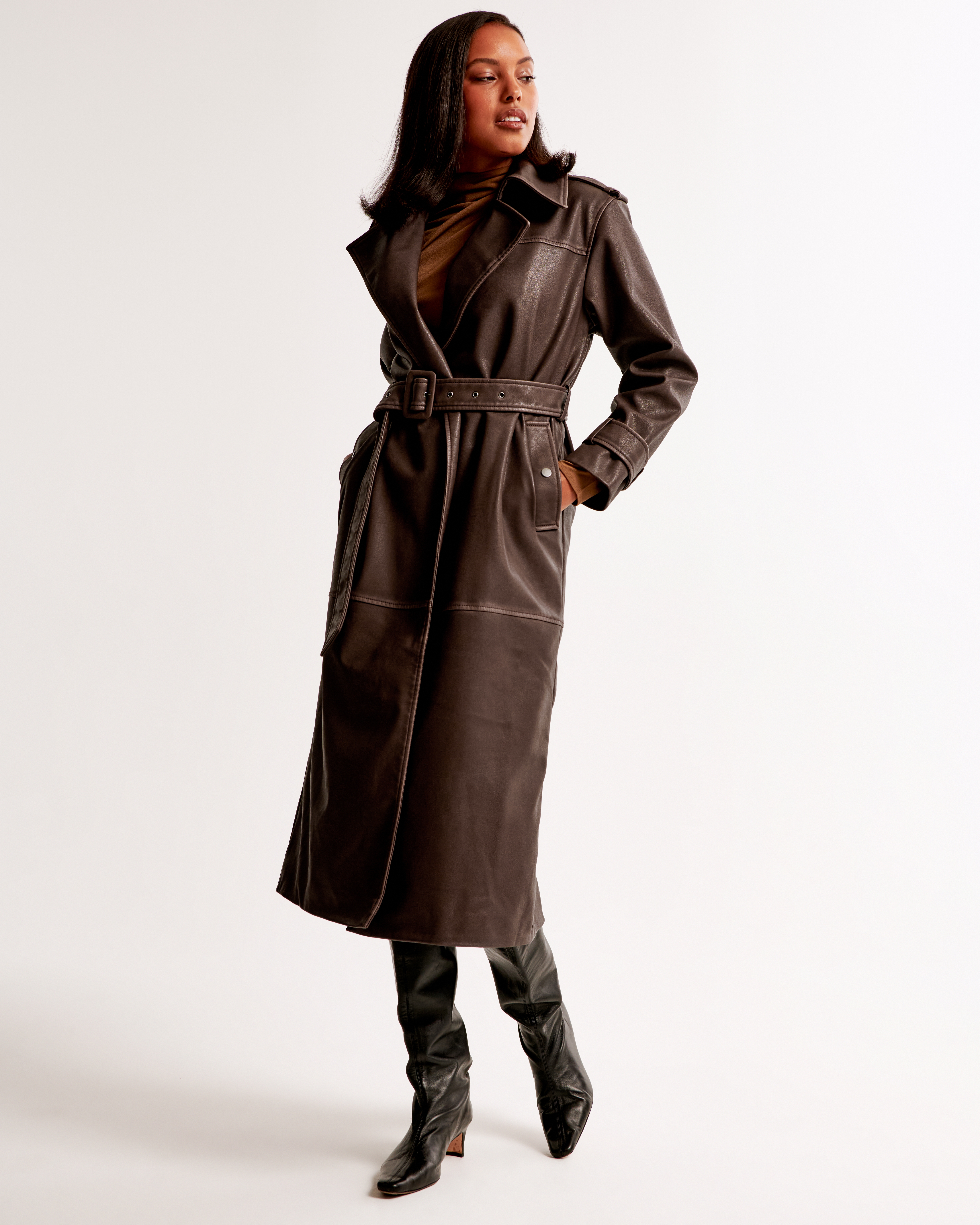 Full length leather trench coat online