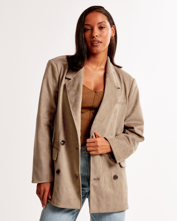 Vol. 28 Vegan Suede Double-Breasted Blazer, Brown view 1