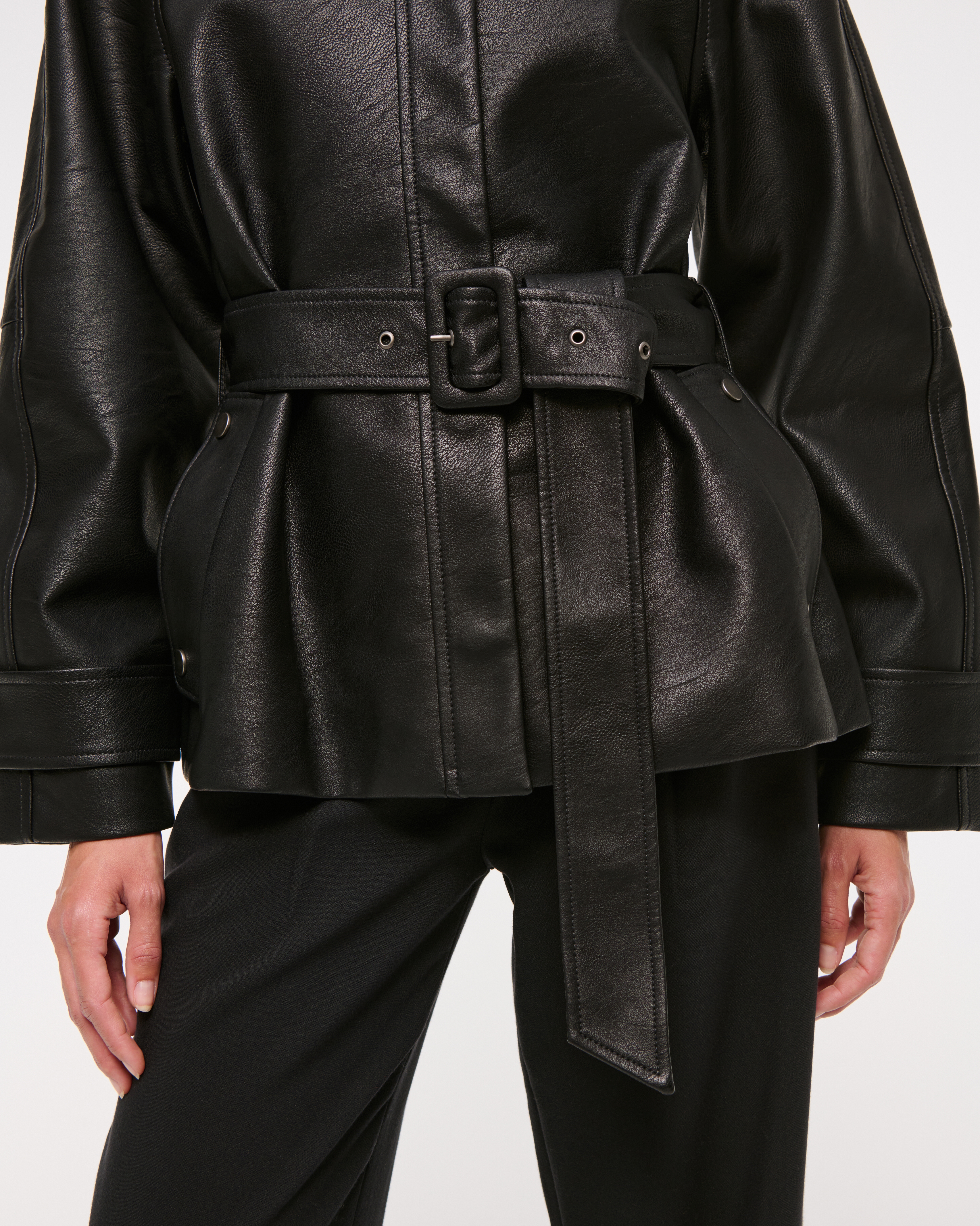 Leather jacket with belt online