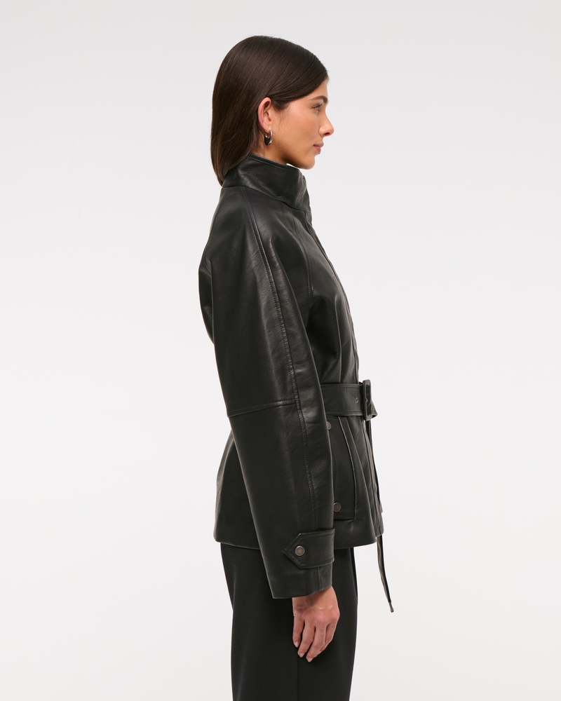 Women's Belted Vegan Leather Jacket | Women's Clearance