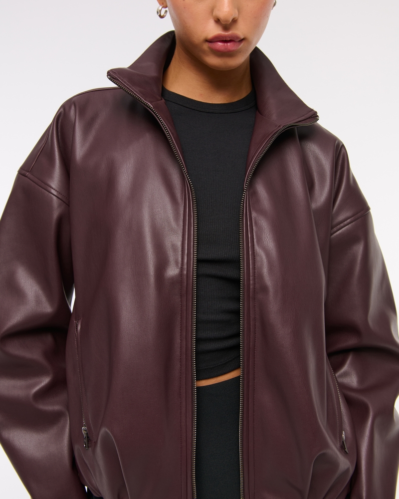 Bubble Hem Vegan Leather Bomber Jacket