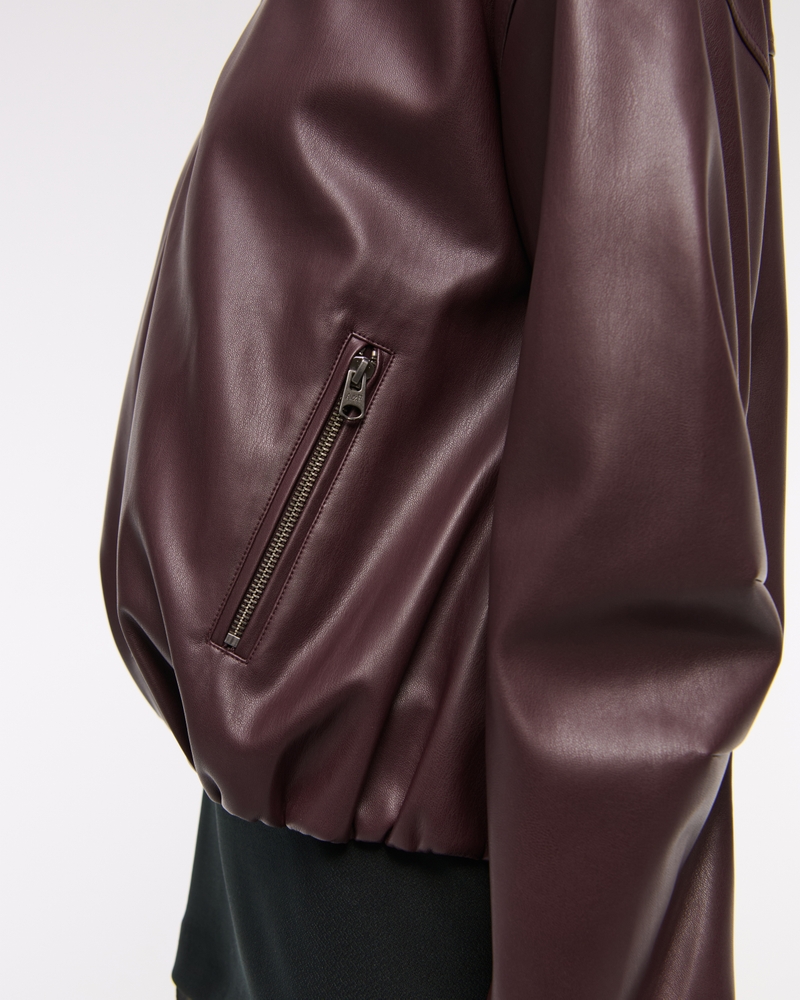 Bubble Hem Vegan Leather Bomber Jacket