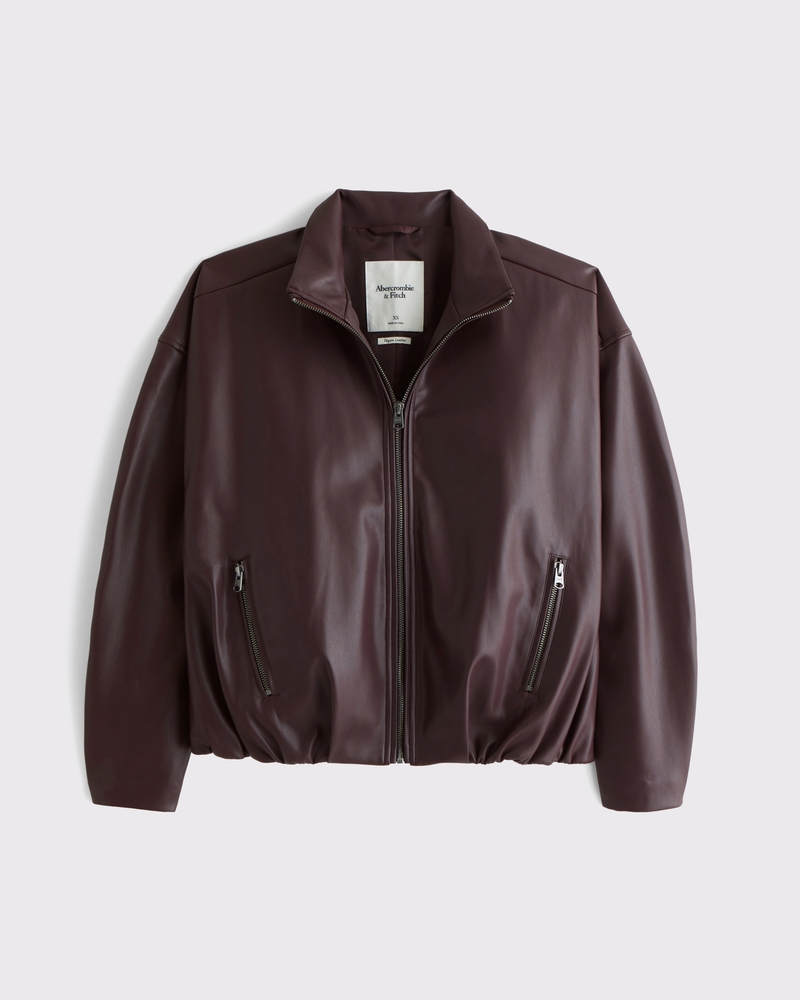 Bubble Hem Vegan Leather Bomber Jacket