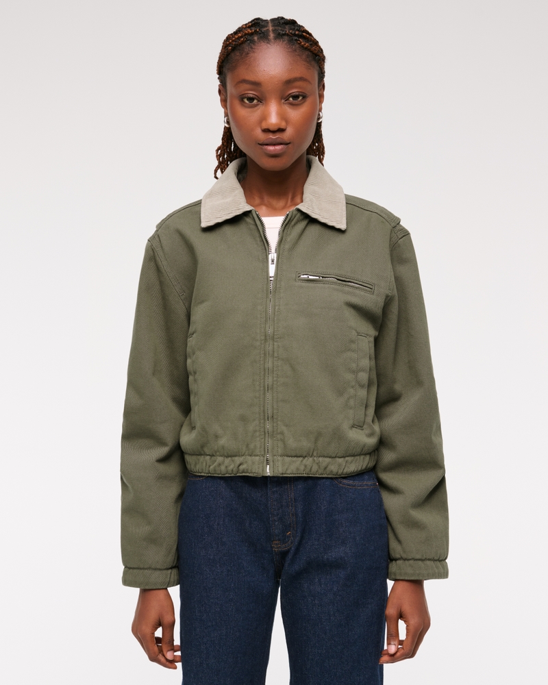 Cropped Twill Workwear Jacket