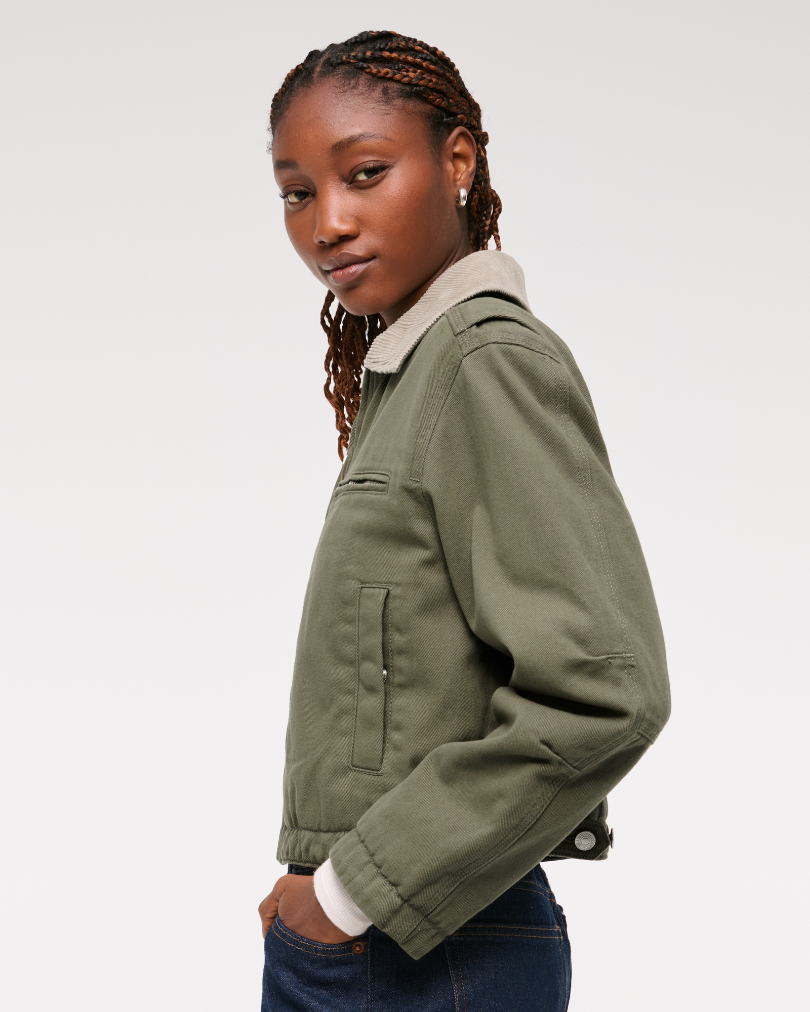 Cropped Twill Workwear Jacket