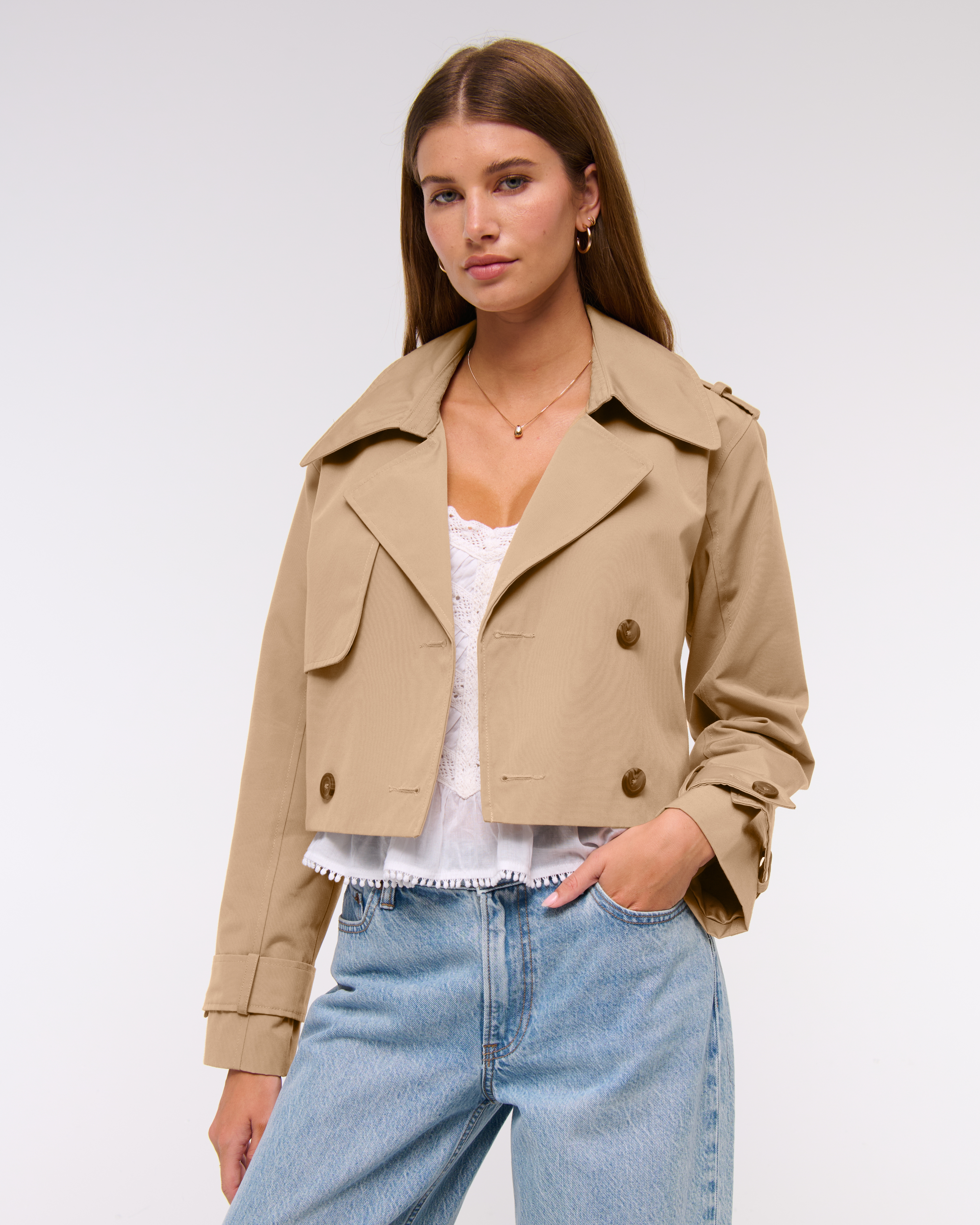 Abercrombie & Fitch Cropped Trench Coat In Brown