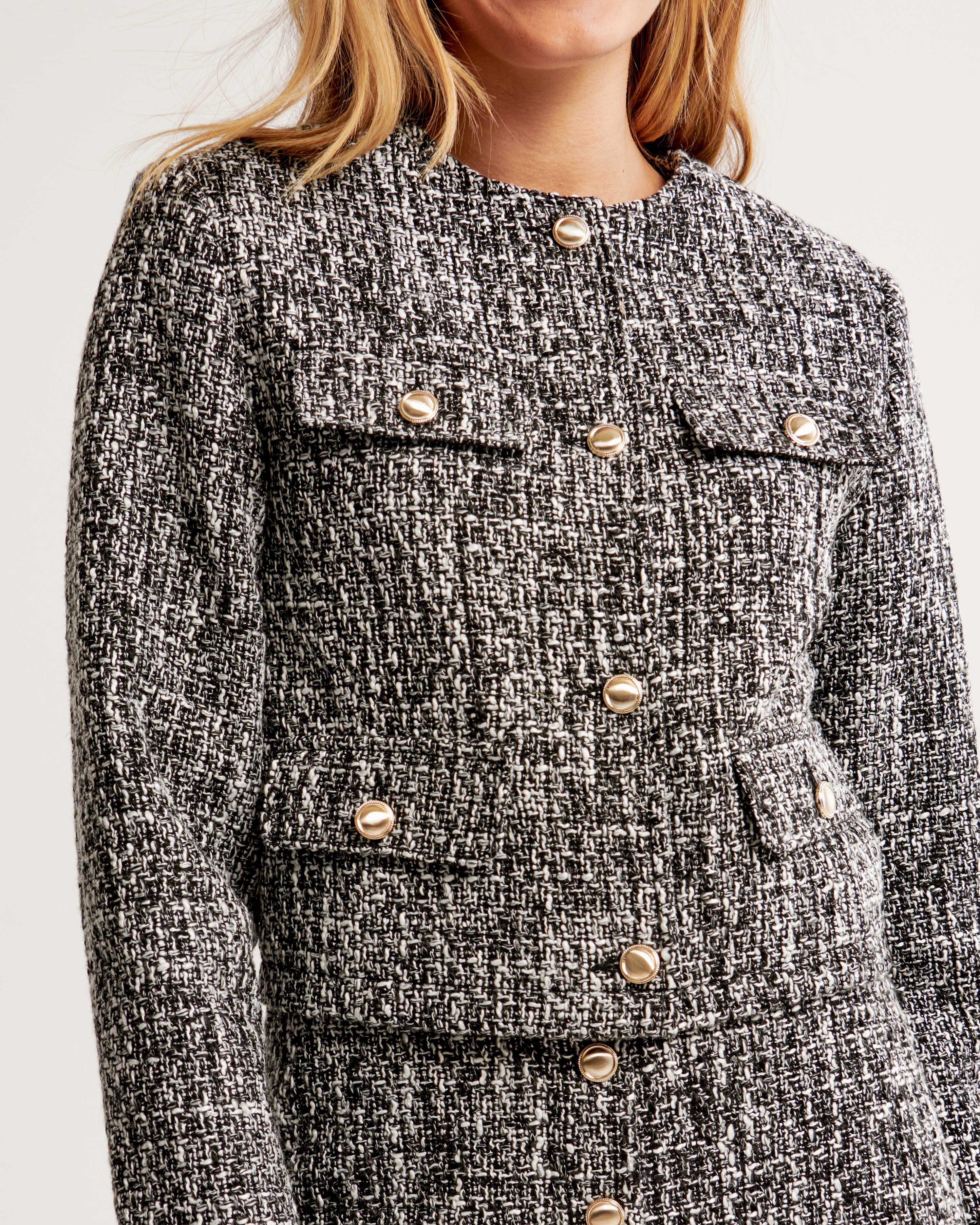 Women's Collarless Cropped Tweed Jacket | Women's Coats & Jackets