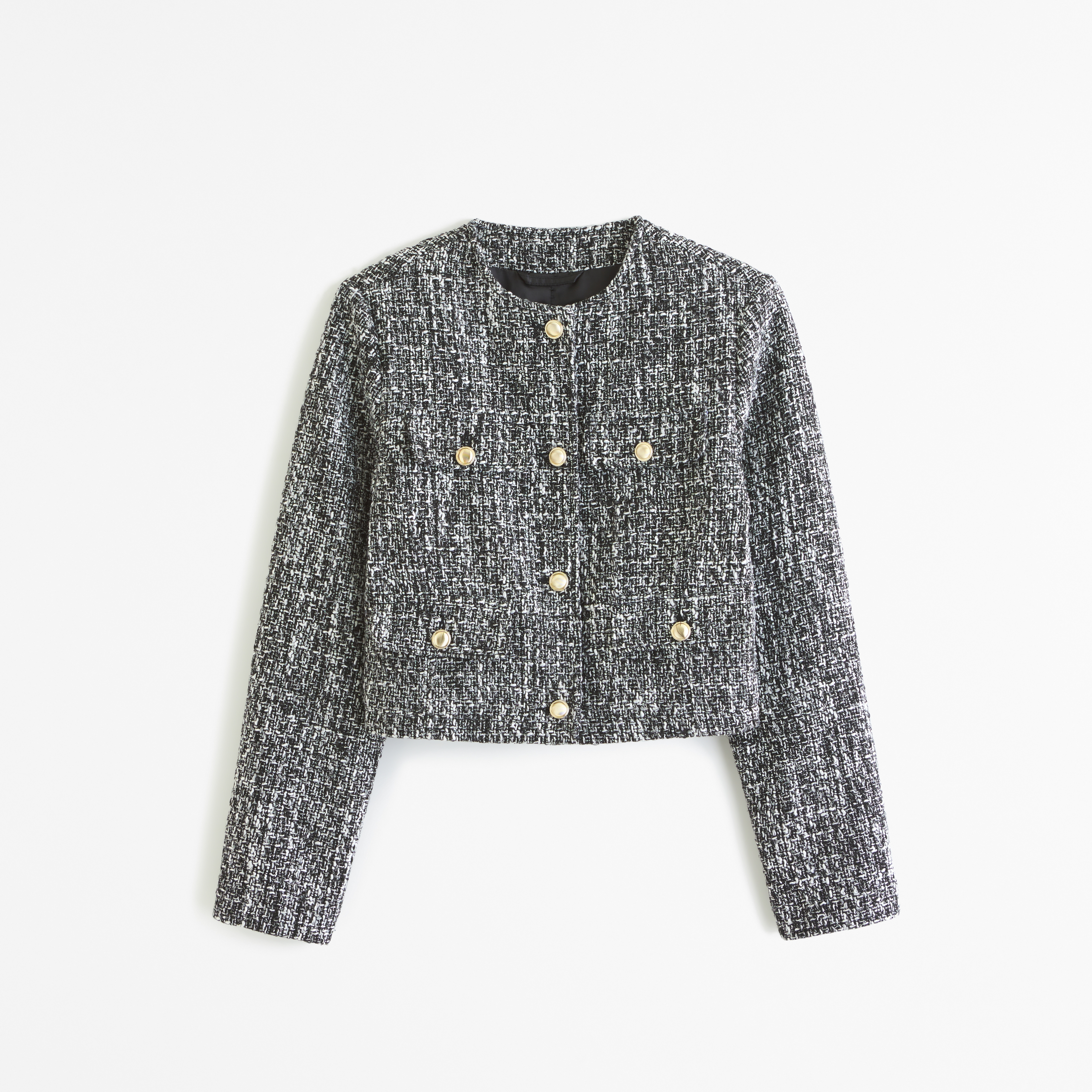 Collarless Cropped Tweed Jacket