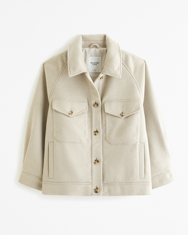 Wool-Blend Shirt Jacket, Taupe
