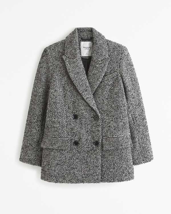 Wool-Blend Double-Breasted Mid Coat, Black