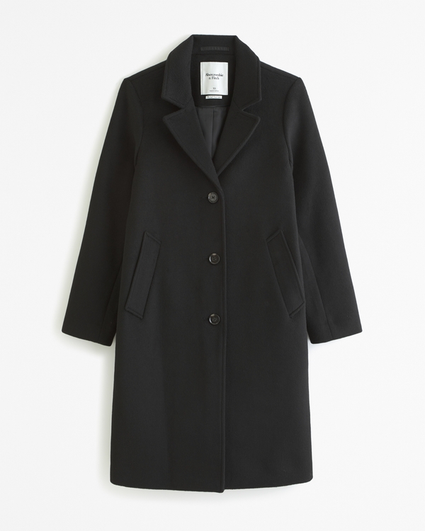 Wool-Blend Dad Coat, Black