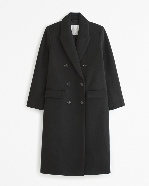 Wool-Blend Double-Breasted Tailored Topcoat, Black