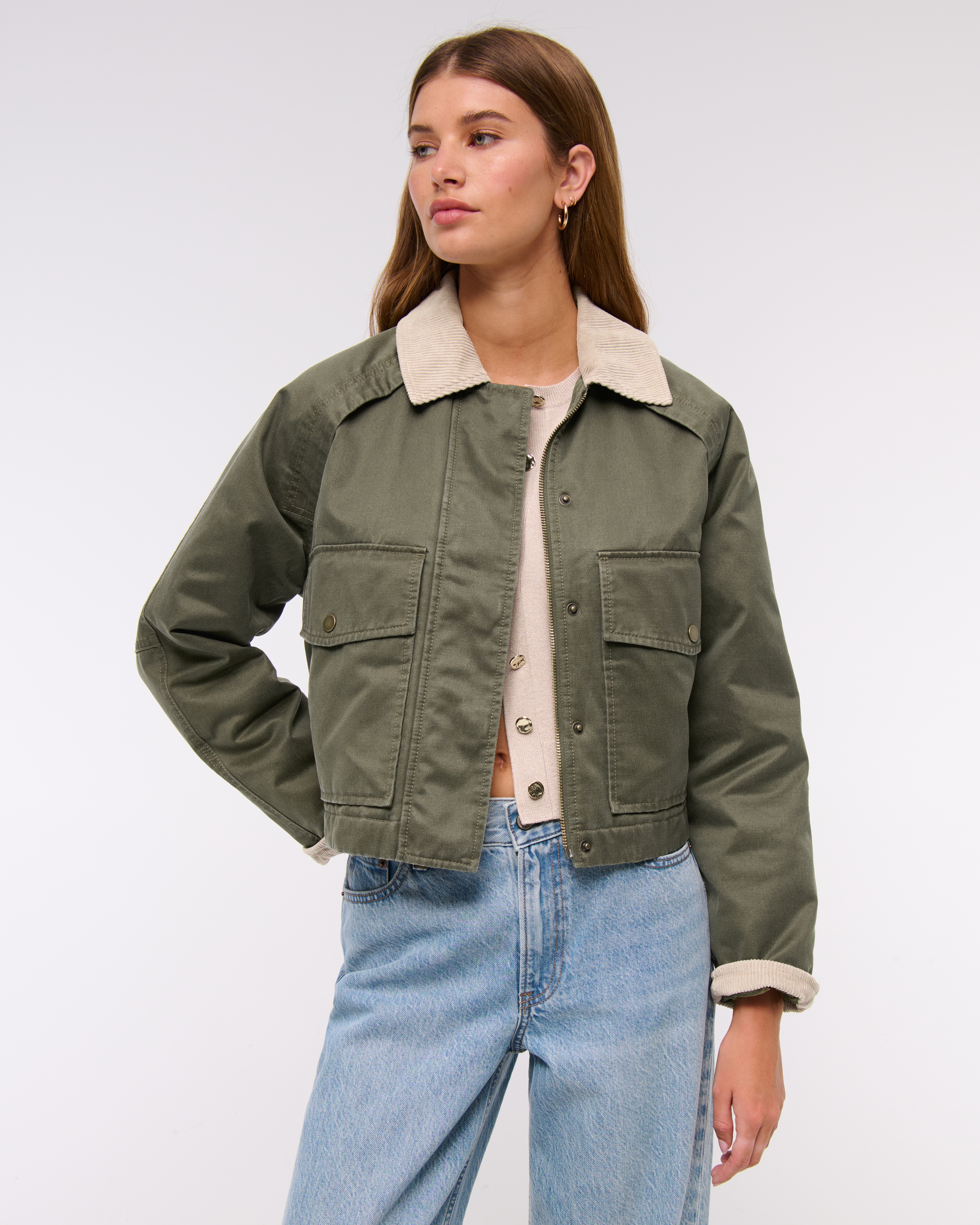 Abercrombie & Fitch Short Waxed Chore Jacket In Green