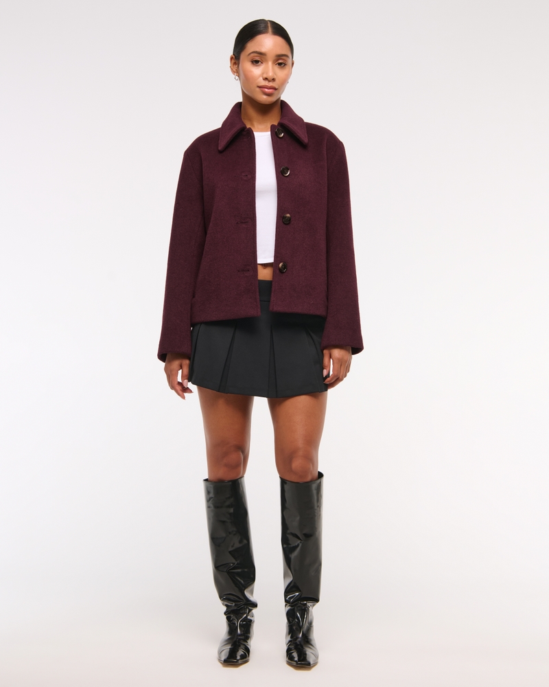 Wool-Blend Short Coat