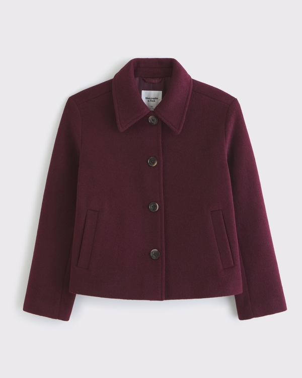 Wool-Blend Short Coat, Burgundy view 1