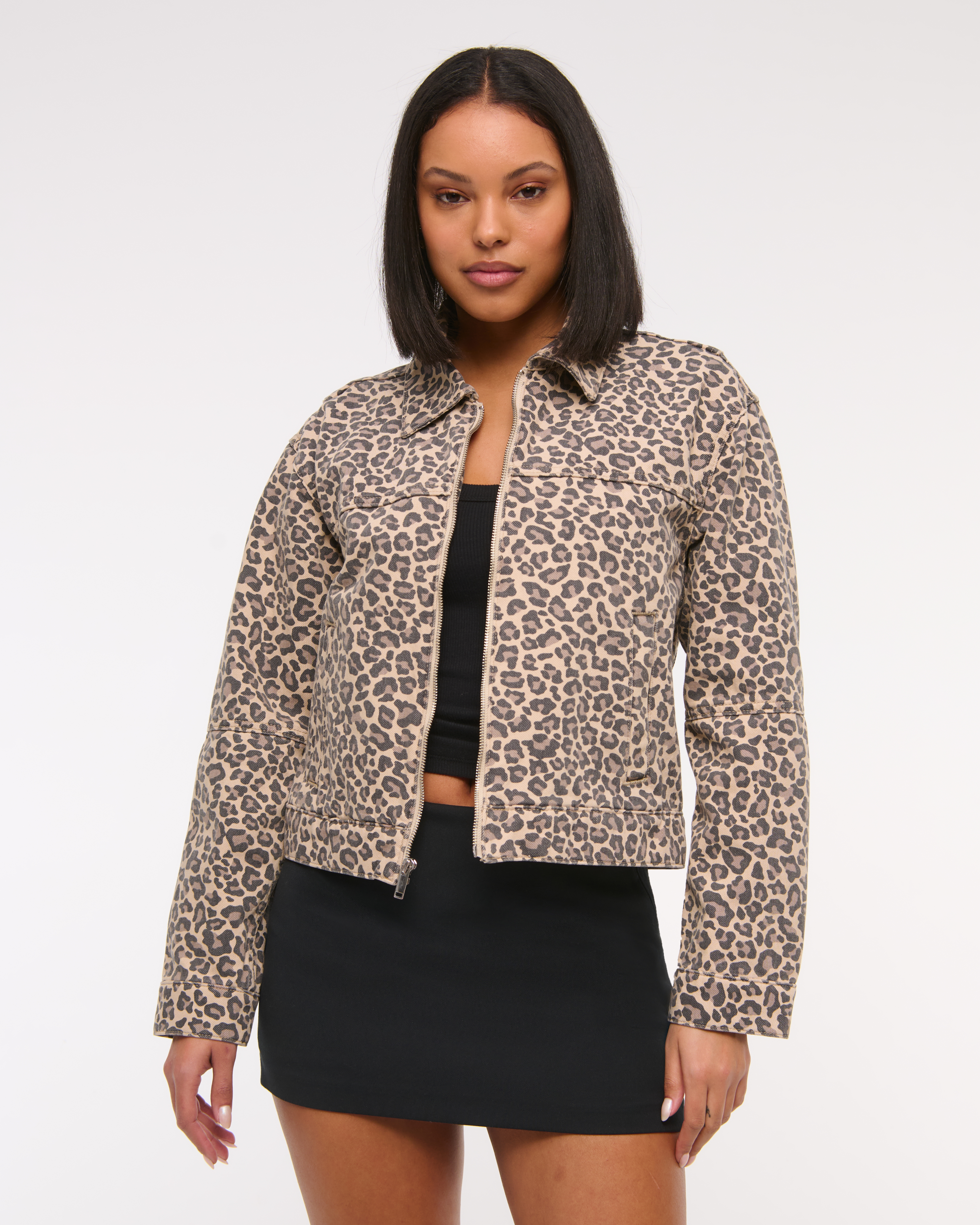 Abercrombie & Fitch Denim Zip-up Jacket In Animal Print