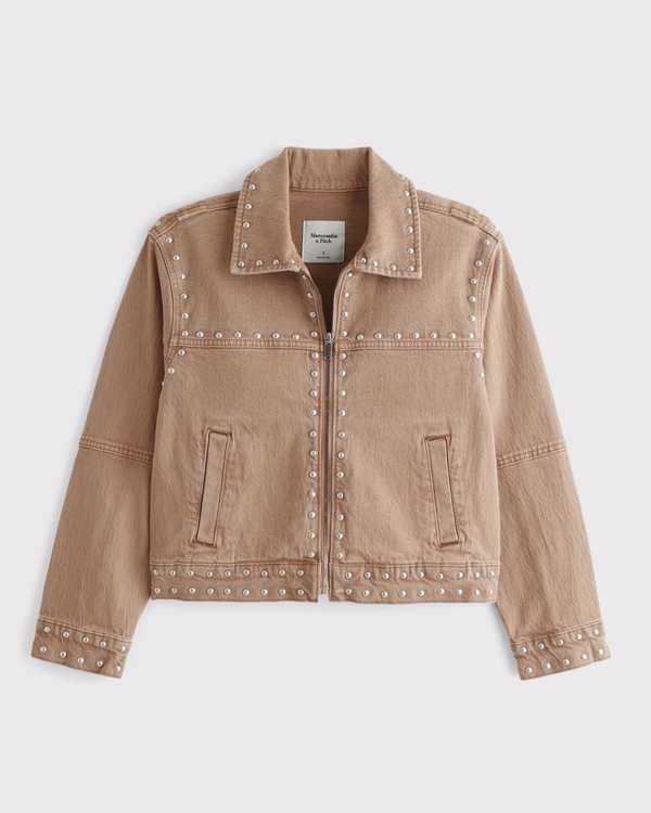 Studded Denim Workwear Jacket, Tan view 1