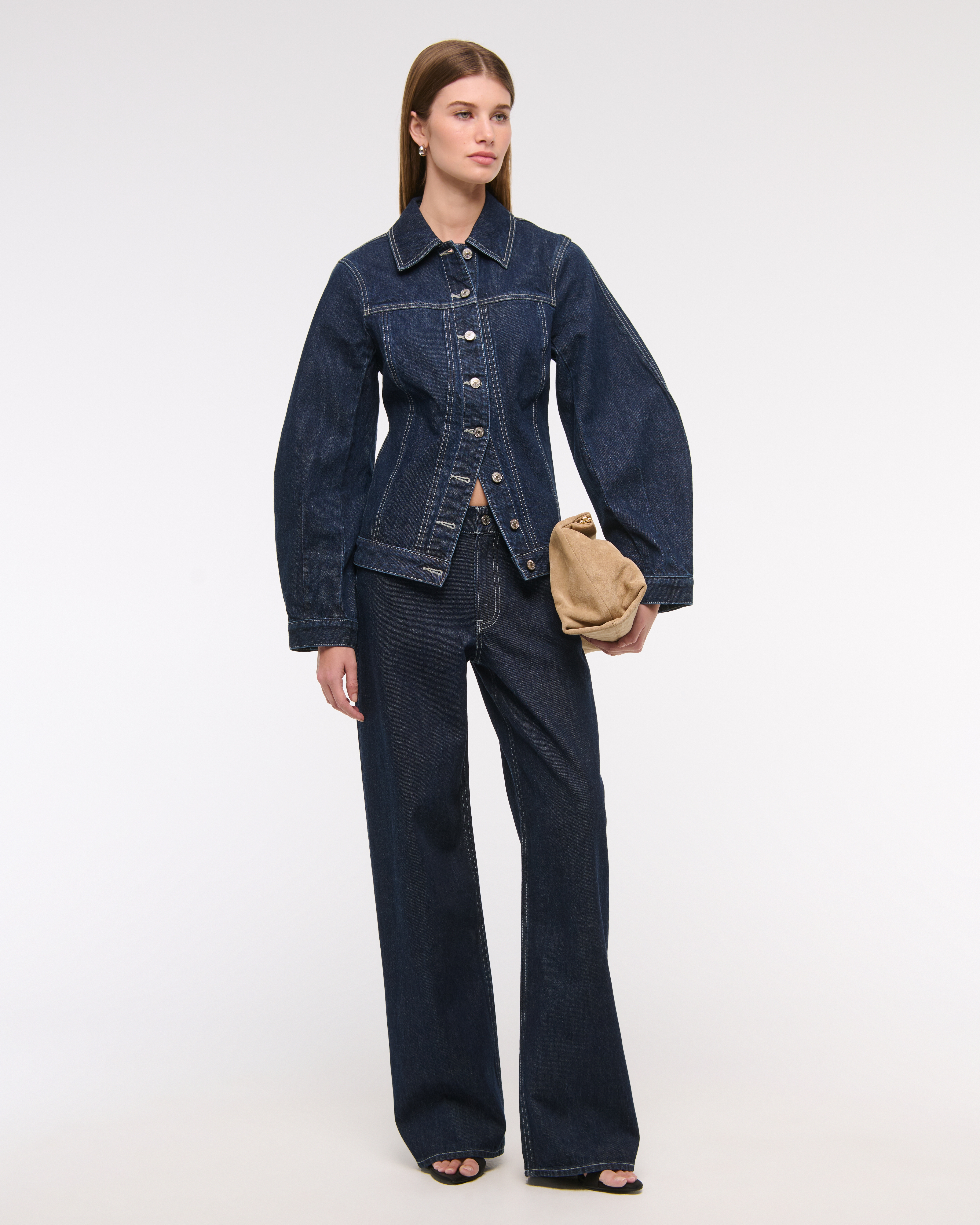 Abercrombie & Fitch Slim Barrel Sleeve Denim Jacket In Blue