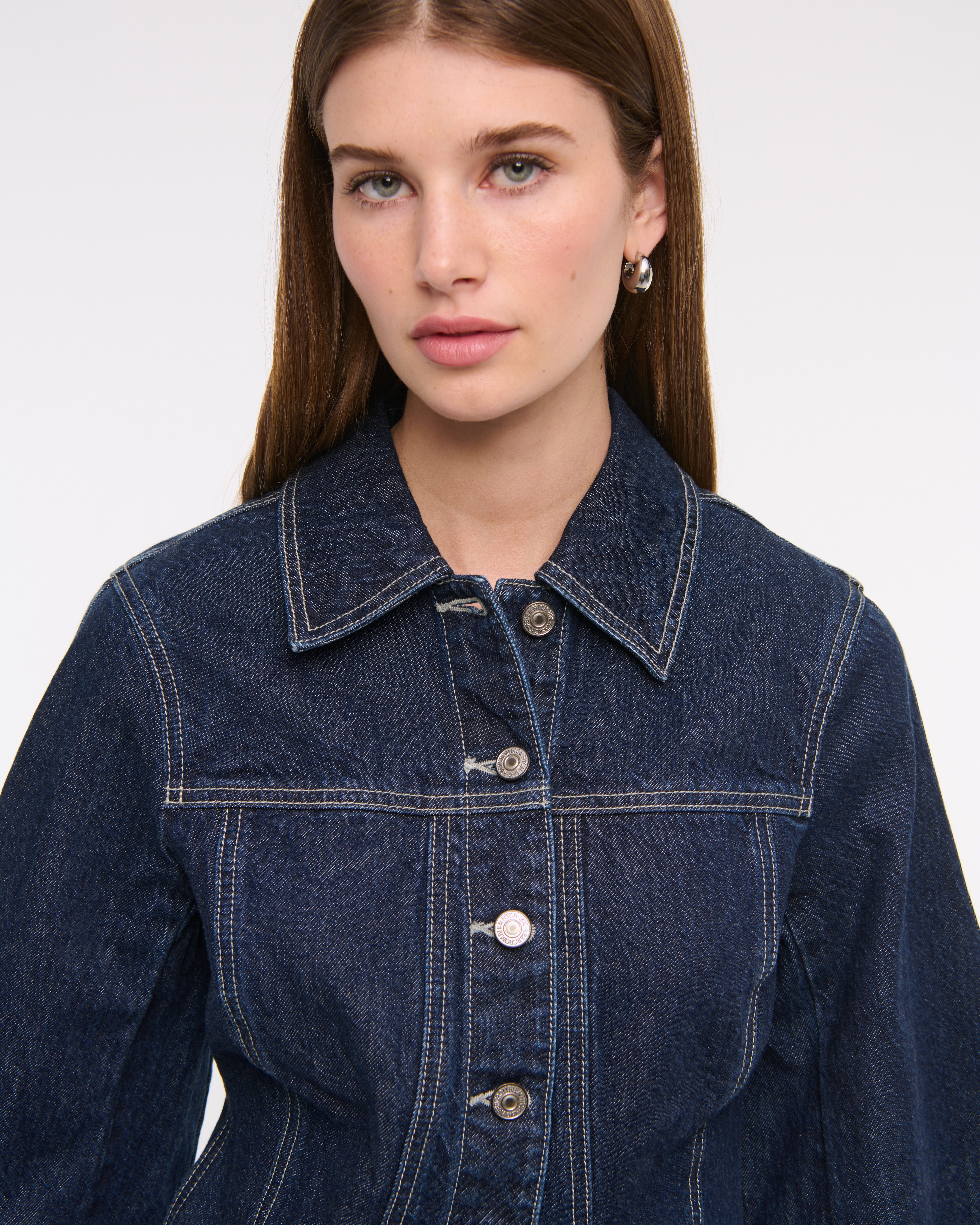 Abercrombie & Fitch Slim Barrel Sleeve Denim Jacket In Blue
