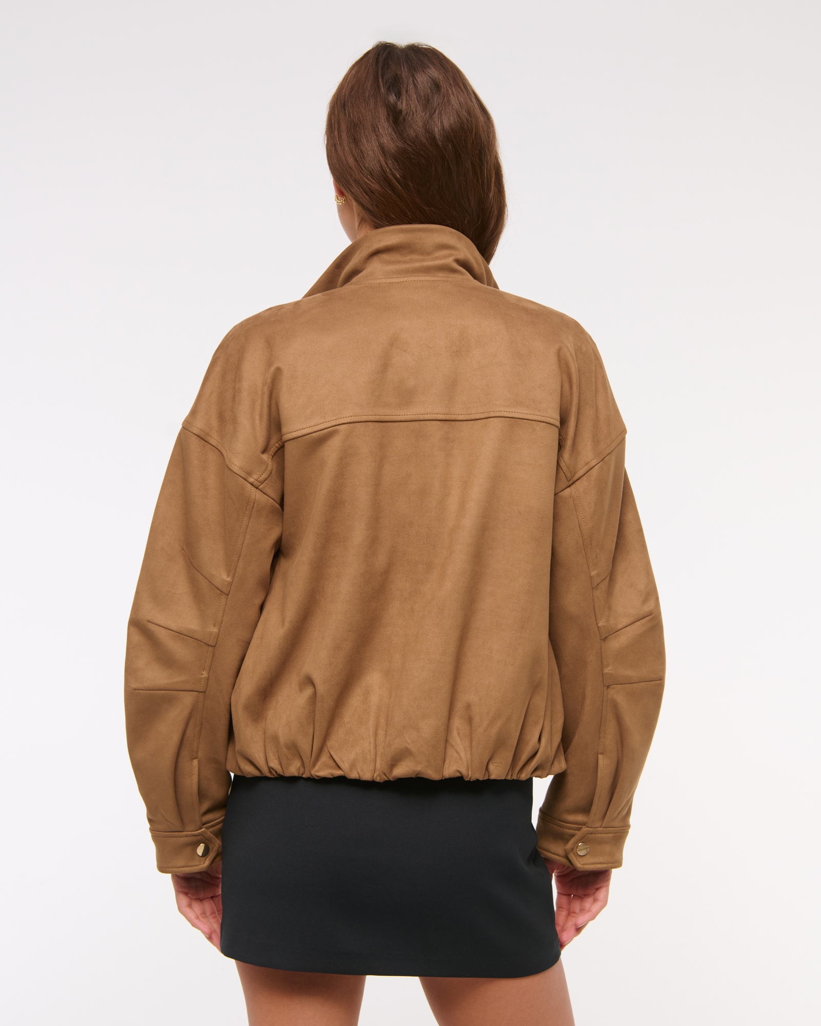 Bubble Hem Vegan Suede Bomber Jacket