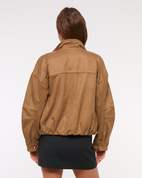 Bubble Hem Vegan Suede Bomber Jacket