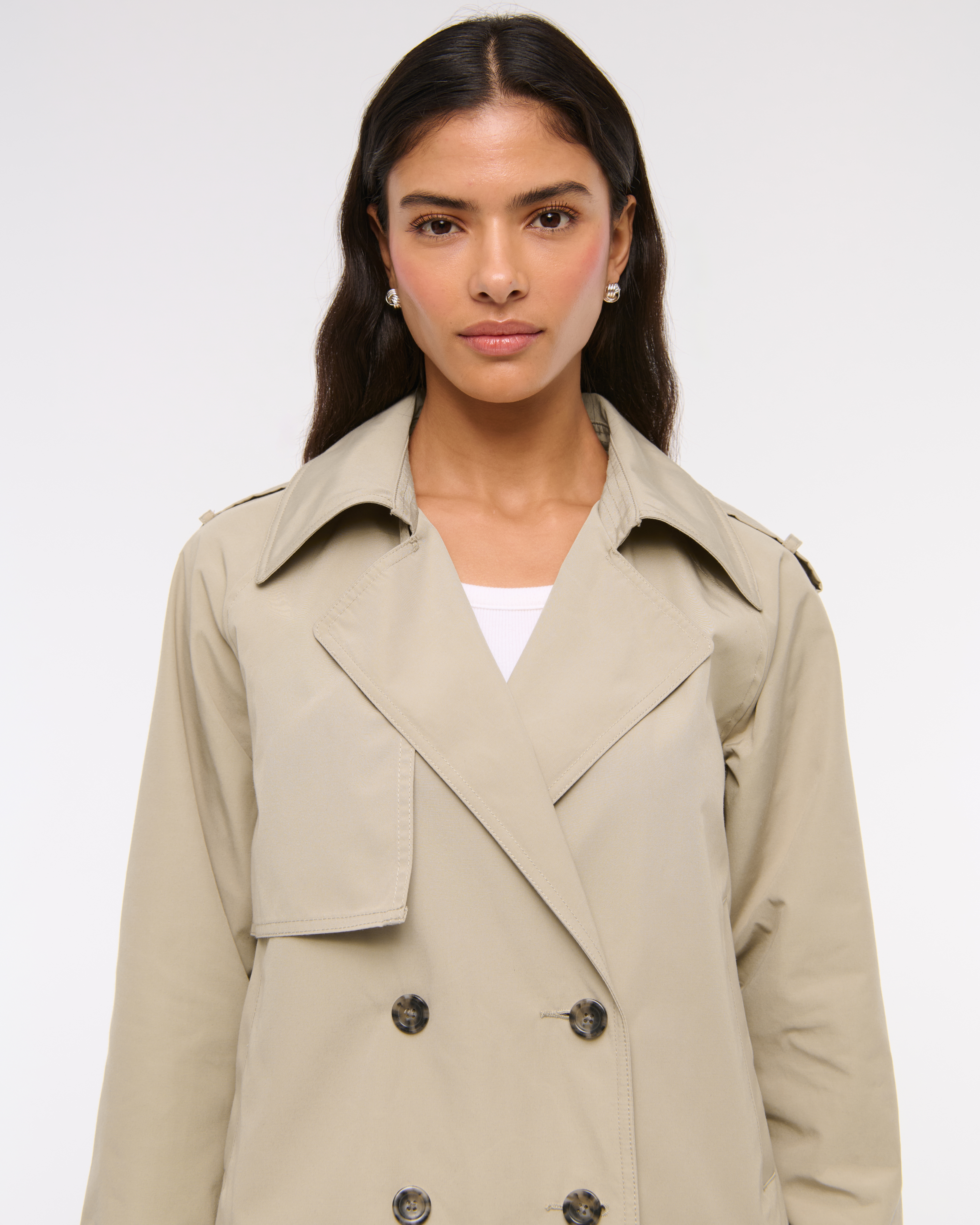 Abercrombie & Fitch Relaxed Short Trench Coat In Brown