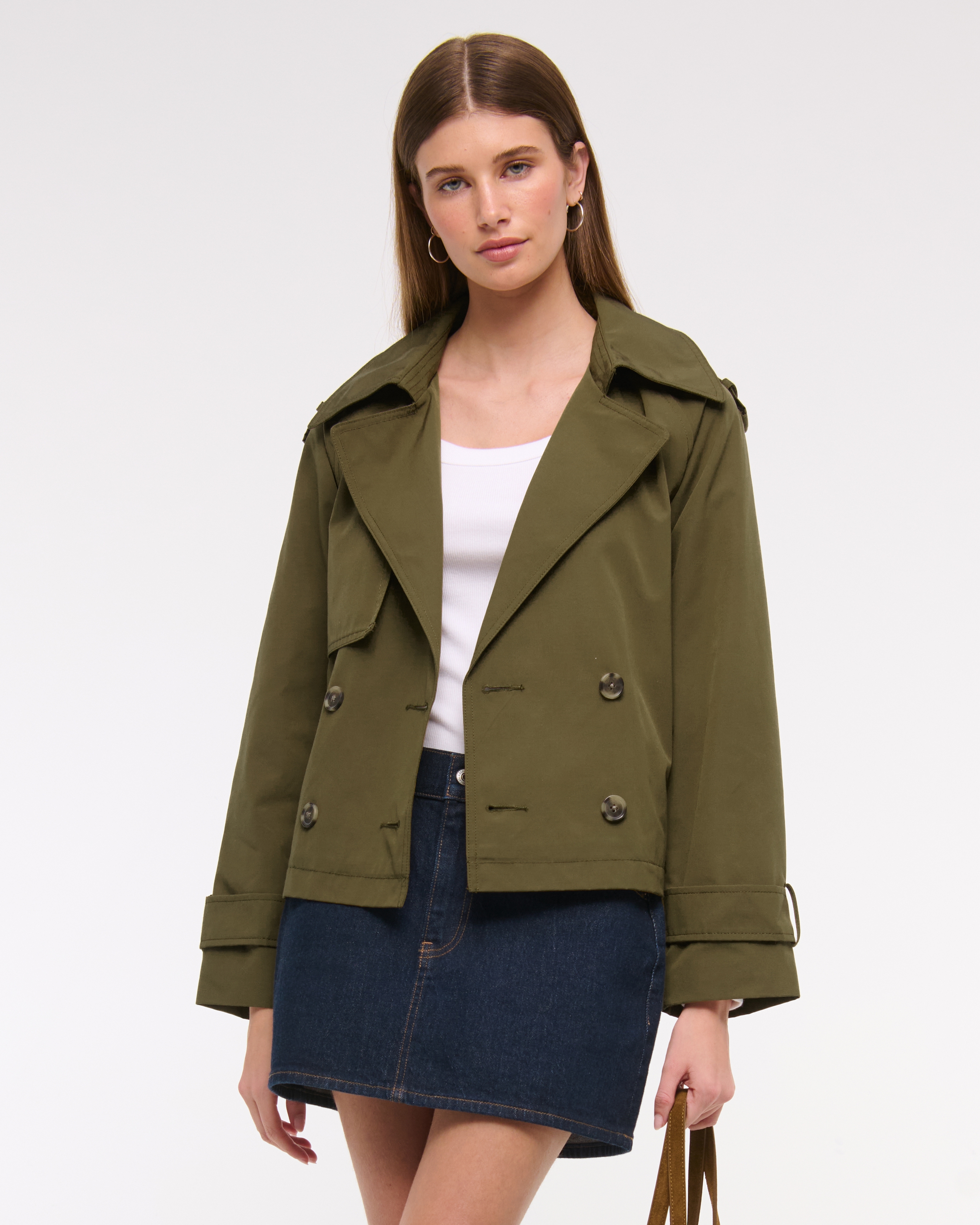 Abercrombie & Fitch Relaxed Short Trench Coat In Green
