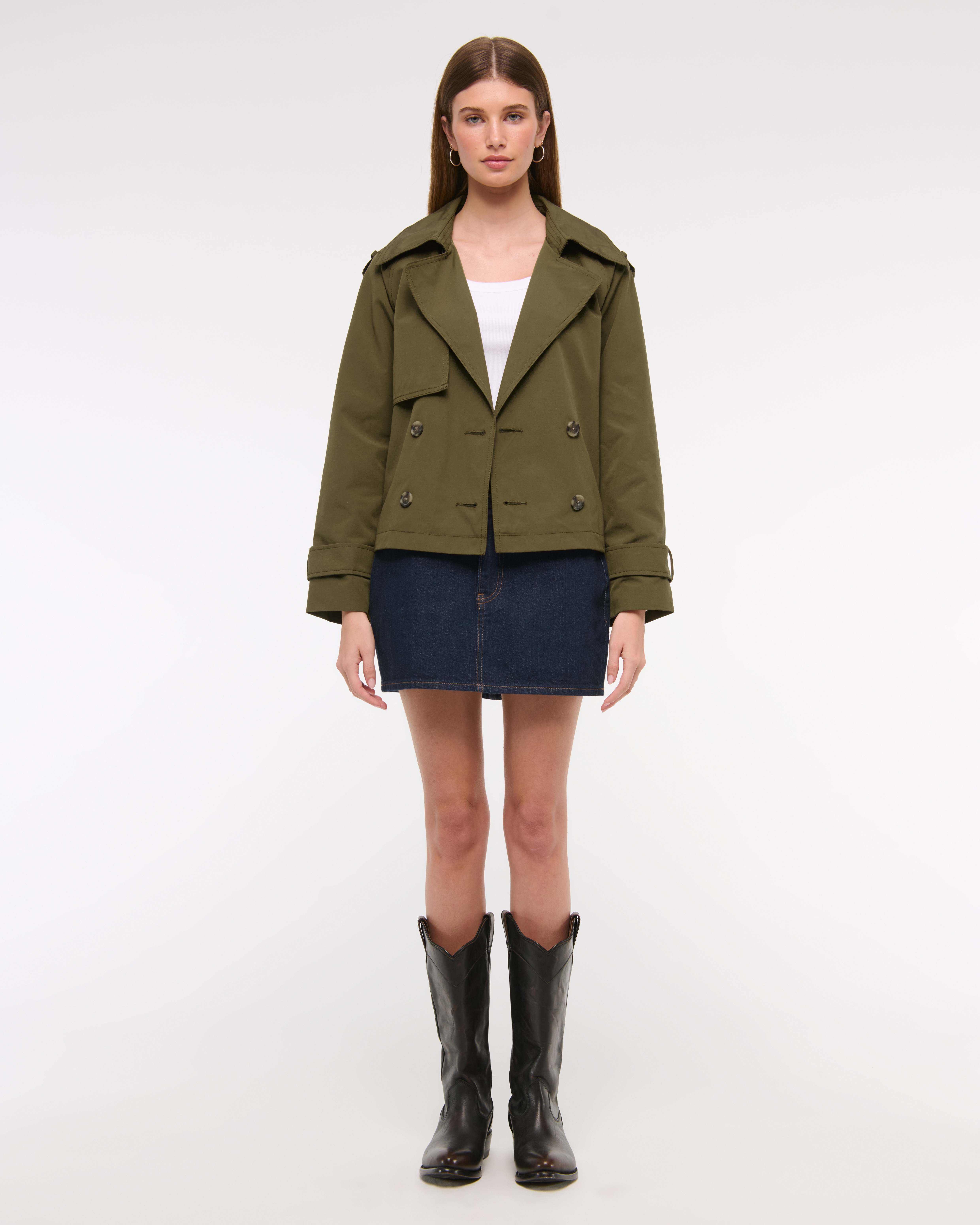Abercrombie & Fitch Relaxed Short Trench Coat In Green