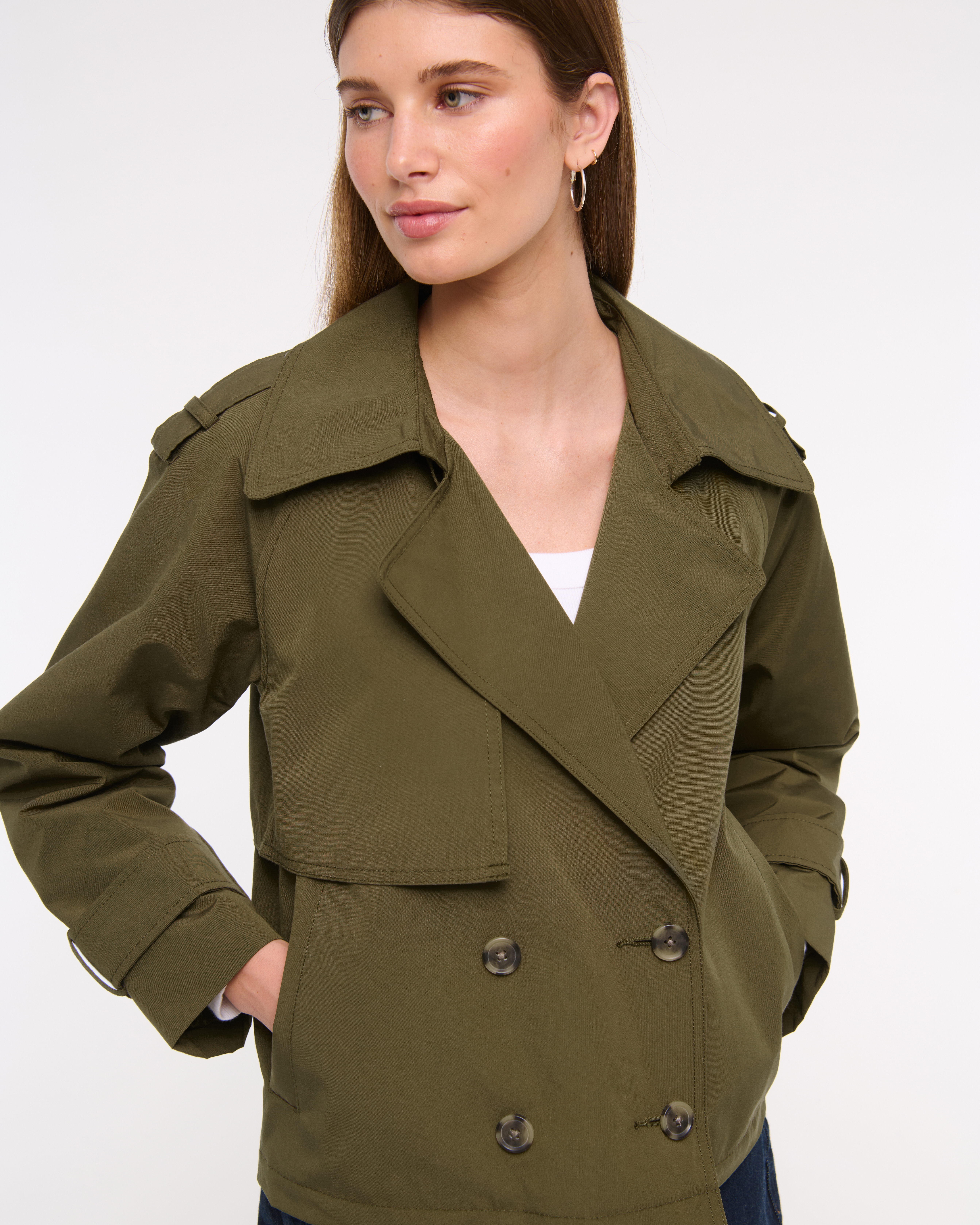 Abercrombie & Fitch Relaxed Short Trench Coat In Green
