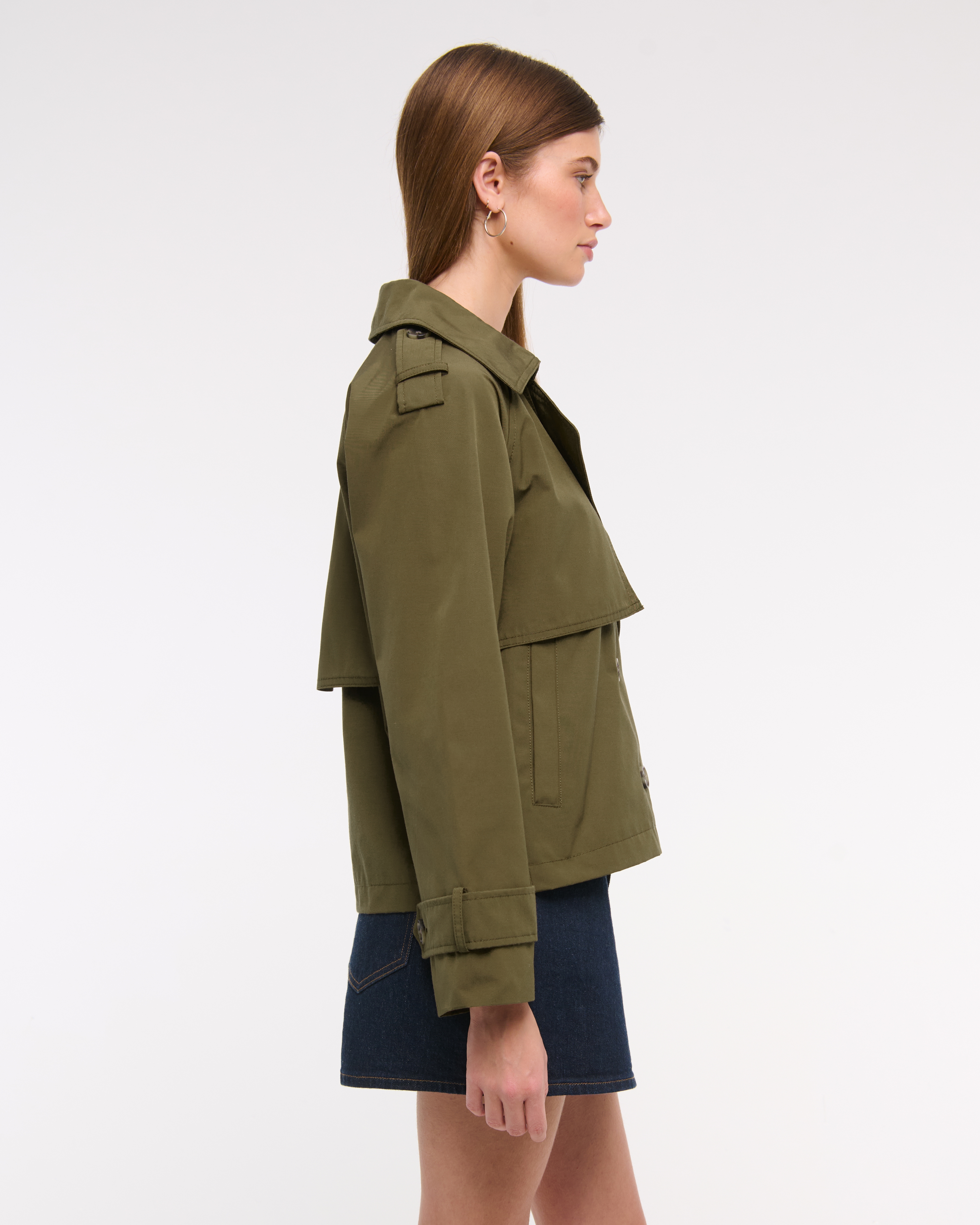 Abercrombie & Fitch Relaxed Short Trench Coat In Green